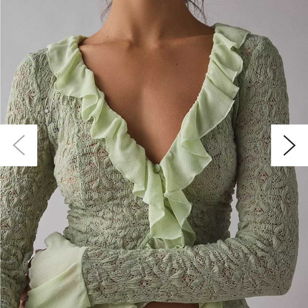 Libby Ruffle Trim Flyaway Lace Cardigan Top in Green